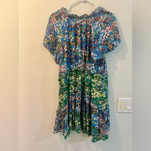 Anthropologie Floral V-Neck Dress in Blue and Green - Picture 3 of 7